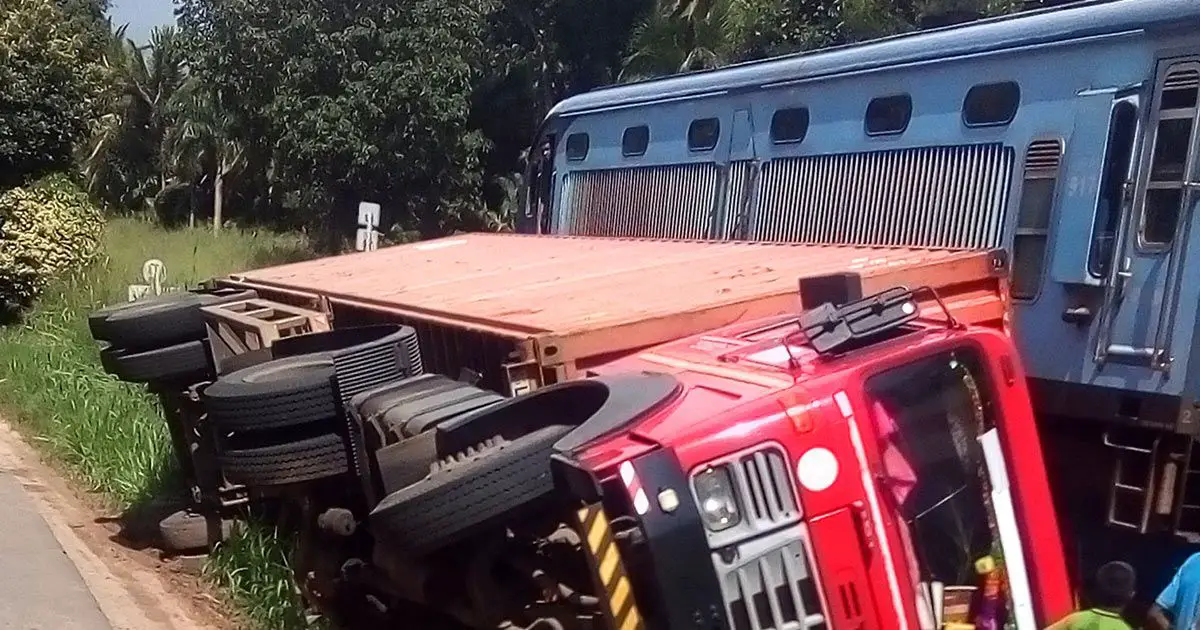 Container Truck Flipped Near Railway Line